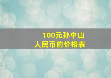 100元孙中山人民币的价格表