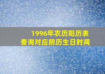 1996年农历阳历表查询对应阴历生日时间