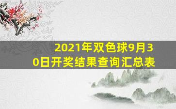 2021年双色球9月30日开奖结果查询汇总表