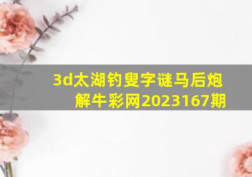 3d太湖钓叟字谜马后炮解牛彩网2023167期