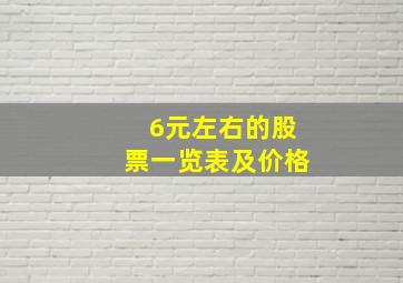 6元左右的股票一览表及价格