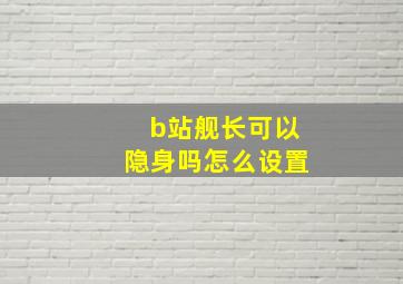 b站舰长可以隐身吗怎么设置