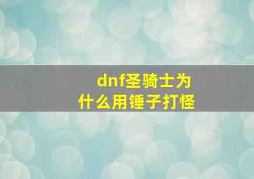 dnf圣骑士为什么用锤子打怪