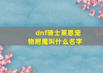 dnf骑士莱恩宠物附魔叫什么名字