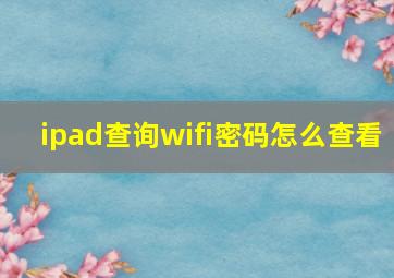 ipad查询wifi密码怎么查看