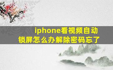 iphone看视频自动锁屏怎么办解除密码忘了