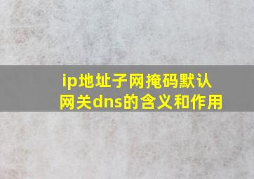 ip地址子网掩码默认网关dns的含义和作用