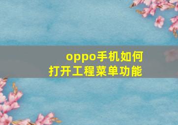 oppo手机如何打开工程菜单功能