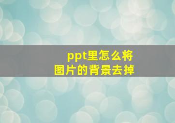 ppt里怎么将图片的背景去掉