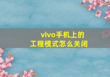 vivo手机上的工程模式怎么关闭