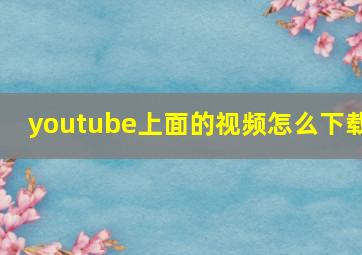 youtube上面的视频怎么下载