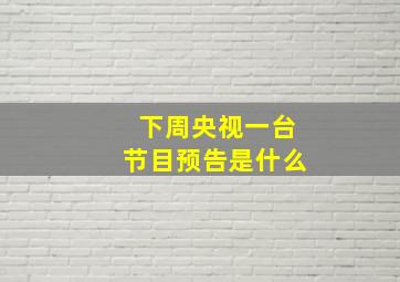 下周央视一台节目预告是什么