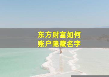 东方财富如何账户隐藏名字