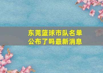 东莞篮球市队名单公布了吗最新消息