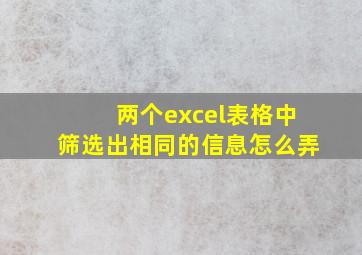 两个excel表格中筛选出相同的信息怎么弄