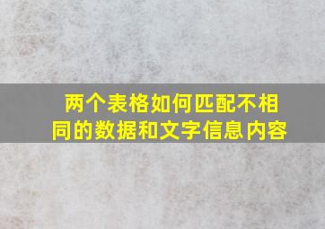 两个表格如何匹配不相同的数据和文字信息内容