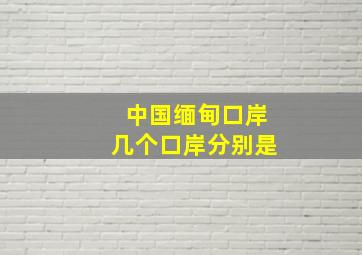 中国缅甸口岸几个口岸分别是