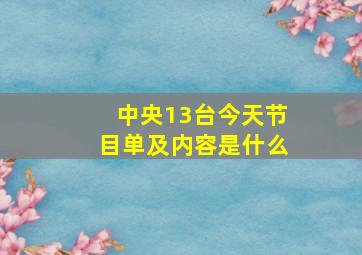 中央13台今天节目单及内容是什么