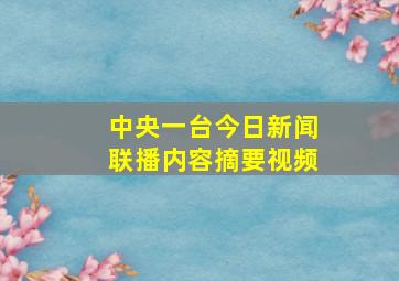 中央一台今日新闻联播内容摘要视频