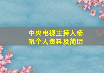 中央电视主持人杨帆个人资料及简历