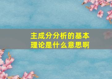 主成分分析的基本理论是什么意思啊