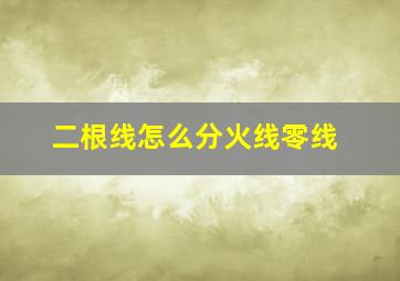 二根线怎么分火线零线