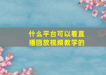 什么平台可以看直播回放视频教学的