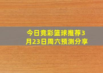 今日竞彩篮球推荐3月23日周六预测分享