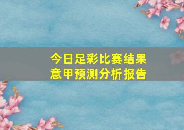 今日足彩比赛结果意甲预测分析报告