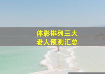 体彩排列三大老人预测汇总