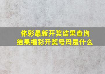 体彩最新开奖结果查询结果福彩开奖号玛是什么