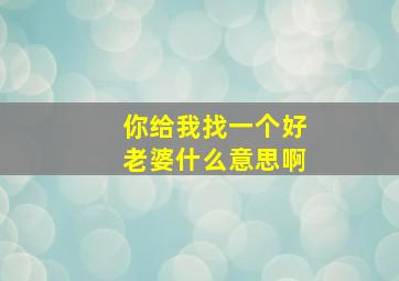 你给我找一个好老婆什么意思啊