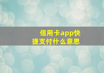 信用卡app快捷支付什么意思