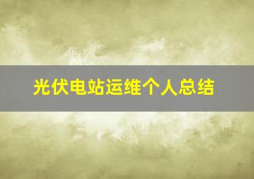 光伏电站运维个人总结