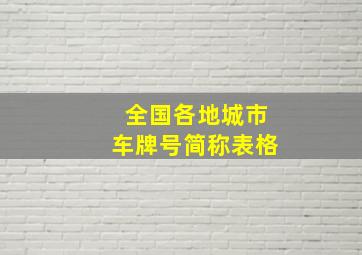 全国各地城市车牌号简称表格