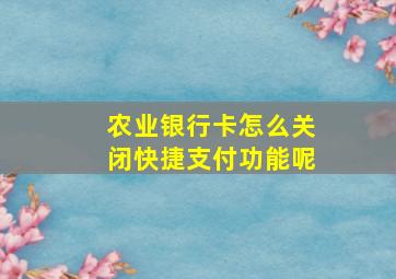 农业银行卡怎么关闭快捷支付功能呢