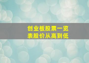 创业板股票一览表股价从高到低