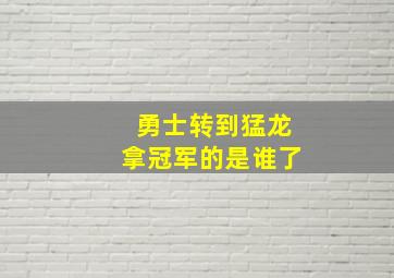 勇士转到猛龙拿冠军的是谁了