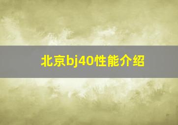 北京bj40性能介绍