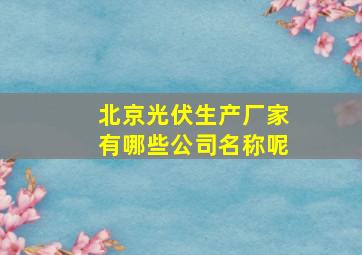 北京光伏生产厂家有哪些公司名称呢