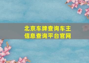 北京车牌查询车主信息查询平台官网