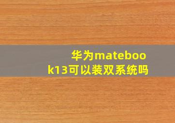 华为matebook13可以装双系统吗