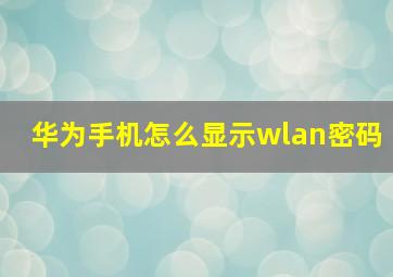 华为手机怎么显示wlan密码