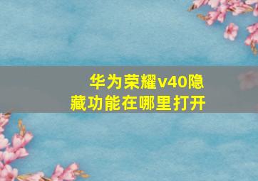 华为荣耀v40隐藏功能在哪里打开