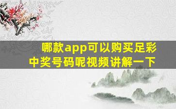 哪款app可以购买足彩中奖号码呢视频讲解一下