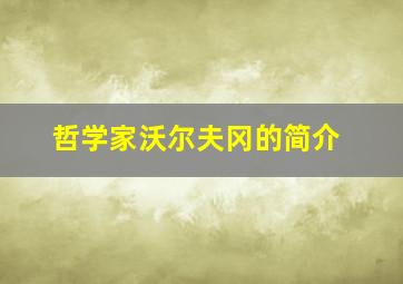 哲学家沃尔夫冈的简介