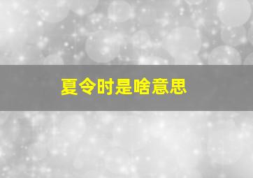 夏令时是啥意思