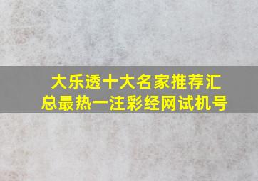 大乐透十大名家推荐汇总最热一注彩经网试机号