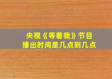 央视《等着我》节目播出时间是几点到几点