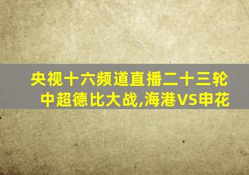 央视十六频道直播二十三轮中超德比大战,海港VS申花